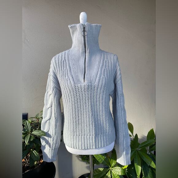Design History Cable Knit Collar Zip Sweater in Pale Blue, M ☕️ - Picture 5 of 12